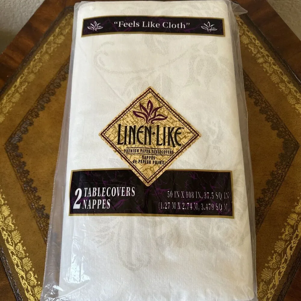 LINEN LIKE PREMIUM Paper Tablecloths (2) BRAND NEW SEALED 50” x‎ 108” Cloth Feel